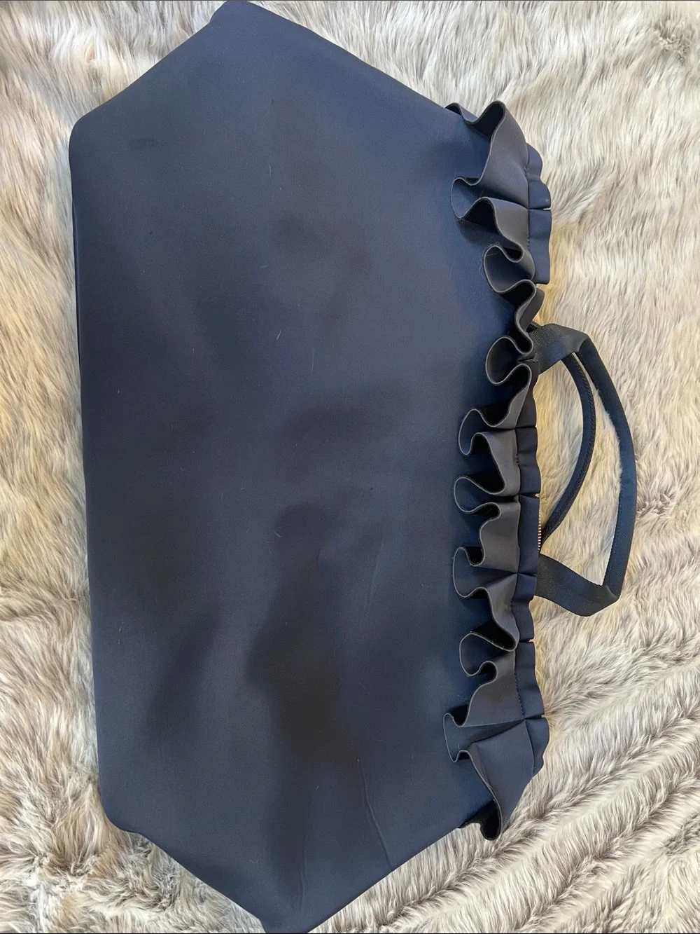 Ted Baker Navy Ruffle-Trim Tote with Gold Hardware